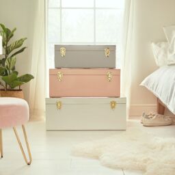 Beautify Set of 3 Pastel Stainless Steel Storage Trunks in Grey - thumbnail 2