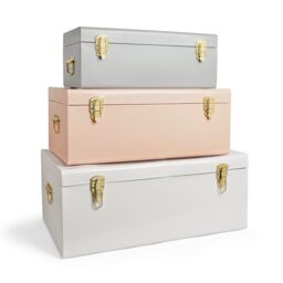 Beautify Set of 3 Pastel Stainless Steel Storage Trunks in Grey