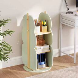 Costway Kid's Rotating Bookshelf 360° Display Corner Book Shelf-Green in Black - thumbnail 3