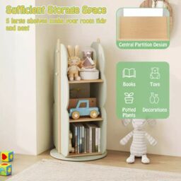 Costway Kid's Rotating Bookshelf 360° Display Corner Book Shelf-Green in Black - thumbnail 4