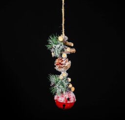Shatchi Hanging Decoration with Jingle Bells Wooden Sticks, Berries & Pinecones Christmas Home Wall Door 33cm Red - thumbnail 2