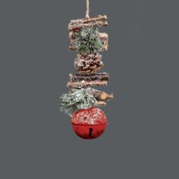 Shatchi Hanging Decoration with Jingle Bells Wooden Sticks, Berries & Pinecones Christmas Home Wall Door 33cm Red