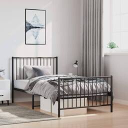 Berkfield Home Metal Bed Frame with Headboard & Footboard Black 100x190 cm - thumbnail 2
