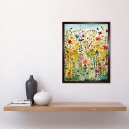 "Artery8 Wall Art Print Mixed Wildflower Bloom In Meadow Folk Art Framed in Brown - Size: W12"" x H16""" - thumbnail 2