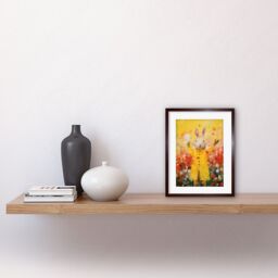 "Artery8 Wall Art Print Rabbit in a Yellow Rain Mac Oil Painting Bright Floral Meadow Kids Bedroom Nursery Artwork Framed 9X7 Inch - Size: W7"" x H9""" - thumbnail 2