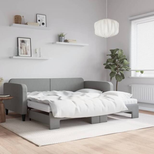 Berkfield Home Daybed with Trundle & Mattresses Light Grey 90x190 cm Fabric - image 1