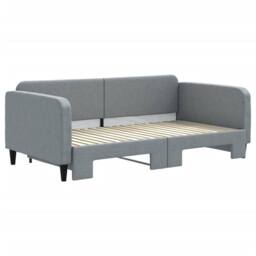 Berkfield Home Daybed with Trundle & Mattresses Light Grey 90x190 cm Fabric - thumbnail 4