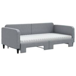 Berkfield Home Daybed with Trundle & Mattresses Light Grey 90x190 cm Fabric - thumbnail 3