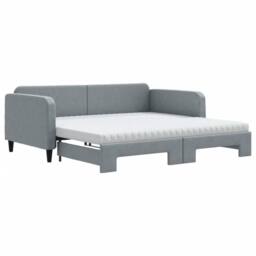 Berkfield Home Daybed with Trundle & Mattresses Light Grey 90x190 cm Fabric - thumbnail 2