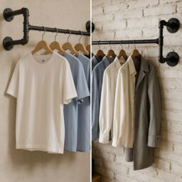 Storvo Industrial Heavy Duty Pipe Wall-Mounted Floating Hanging Rail in Black - thumbnail 2