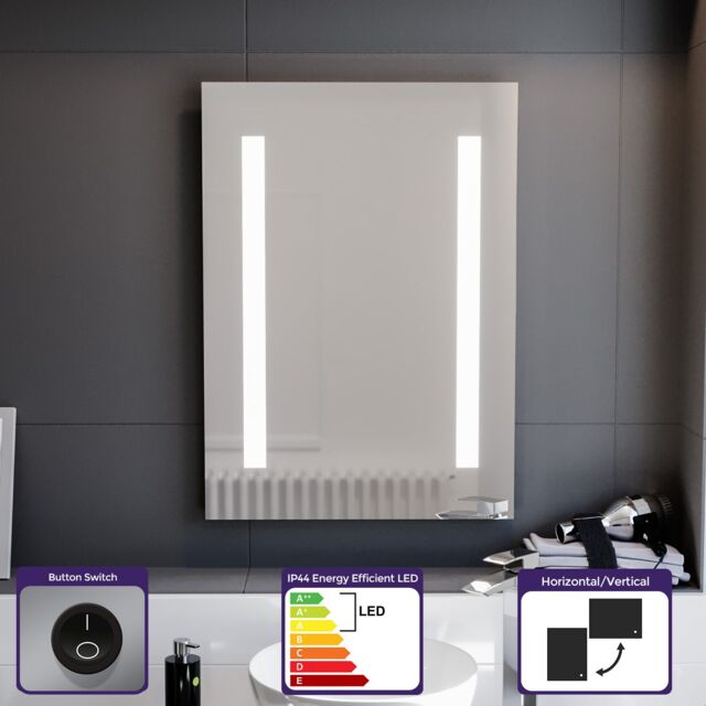 Nes Home Bathroom LED Mirror with Battery Powered Button Switch 500 x 700mm in Silver - image 1