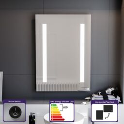 Nes Home Bathroom LED Mirror with Battery Powered Button Switch 500 x 700mm in Silver - thumbnail 1