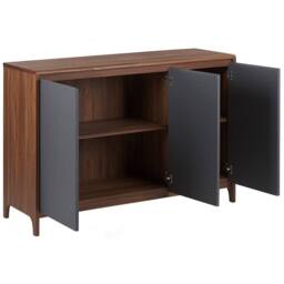 Wyld and Coco 3-Door Retro Sideboard Walnut-Coloured Veneer in Brown - thumbnail 4