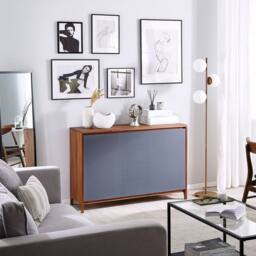 Wyld and Coco 3-Door Retro Sideboard Walnut-Coloured Veneer in Brown
