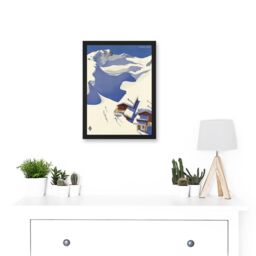 Artery8 Travel Winter Sport Snow Ski Chalet Alps Austria Blue White A4 Artwork Framed Wall Art Print in Black - thumbnail 2