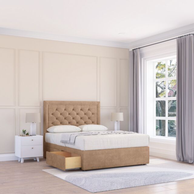 "Sloomy Montana Naples Bed Set With 4 Drawers, Mattress & 54"" Headboard in Light Sand - Size: King" - image 1