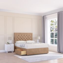"Sloomy Montana Naples Bed Set With 4 Drawers, Mattress & 54"" Headboard in Light Sand - Size: King" - thumbnail 1