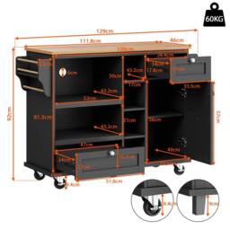 Rolipo Mobile Kitchen Island Trolley with Wood Top & Storage Black - thumbnail 5
