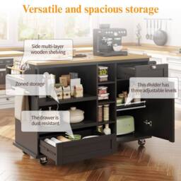 Rolipo Mobile Kitchen Island Trolley with Wood Top & Storage Black - thumbnail 6