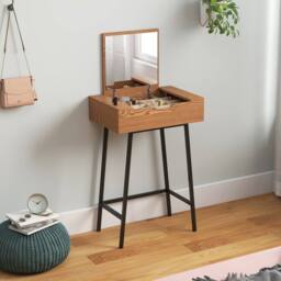 Wyld Haus Fino Leri Natural Wood Effect Industrial Vanity Desk Flip Up Mirror - thumbnail 3