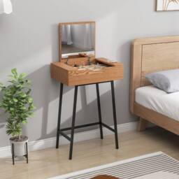 Wyld Haus Fino Leri Natural Wood Effect Industrial Vanity Desk Flip Up Mirror - thumbnail 9