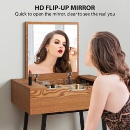 Wyld Haus Fino Leri Natural Wood Effect Industrial Vanity Desk Flip Up Mirror - thumbnail 5