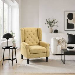 Wyld Haus Luyo Light Yellow Retro Wingback Accent Armchair with Button Tufting - thumbnail 1