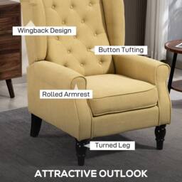 Wyld Haus Luyo Light Yellow Retro Wingback Accent Armchair with Button Tufting - thumbnail 4