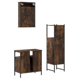 Berkfield Home 3 Piece Bathroom Furniture Set Smoked Oak Engineered Wood in Brown - thumbnail 8