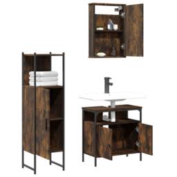 Berkfield Home 3 Piece Bathroom Furniture Set Smoked Oak Engineered Wood in Brown - thumbnail 4