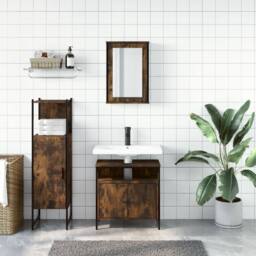 Berkfield Home 3 Piece Bathroom Furniture Set Smoked Oak Engineered Wood in Brown - thumbnail 3