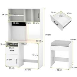 Costway Vanity Desk w/ Mirror & Lights Makeup Dressing Table w/ Power Outlets in White - thumbnail 2