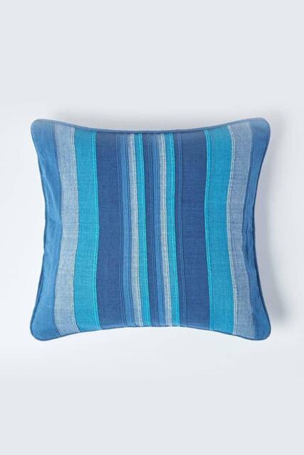 Homescapes Cotton Striped Morocco Cushion Cover in Blue - Size: 60 cm x 60 cm - image 1