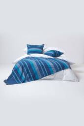 Homescapes Cotton Striped Morocco Cushion Cover in Blue - Size: 60 cm x 60 cm - thumbnail 4