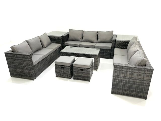 Fimous Outdoor Garden Furniture Set 11 Seater Rattan Sofa Set with Coffee Table 2 Small Footstools 2 Side Tables Dark Grey Mixed - image 1