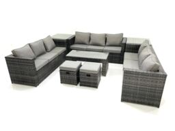 Fimous Outdoor Garden Furniture Set 11 Seater Rattan Sofa Set with Coffee Table 2 Small Footstools 2 Side Tables Dark Grey Mixed - thumbnail 1