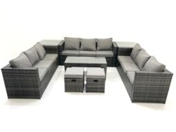 Fimous Outdoor Garden Furniture Set 11 Seater Rattan Sofa Set with Coffee Table 2 Small Footstools 2 Side Tables Dark Grey Mixed - thumbnail 2