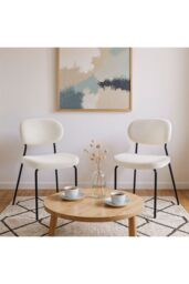 Living and Home 2Pcs Upholstered Dining Chair with Metal Frame in White