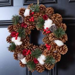 Dibor 36cm Pinecone & Roses Xmas Decor Front Door Wreath Christmas Wreath in Red - thumbnail 2