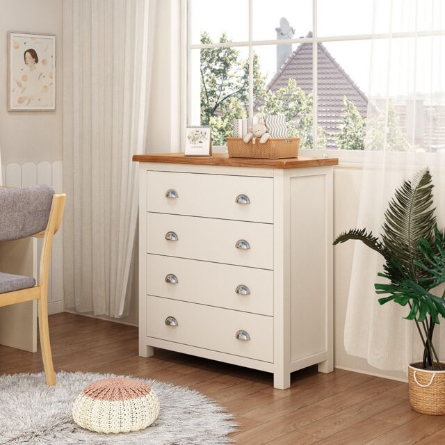 Cabinet Bits Lovere 4 Drawer Chest of Drawers Chrome Cup Handle in Off-White - image 1