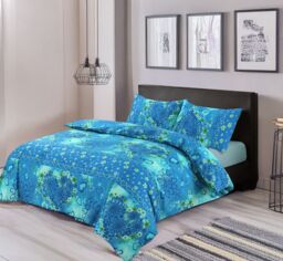 Snug City Duvet Cover & Pillowcase Set Love Heart Design Polycotton Bed Linen in Teal - Size: Double