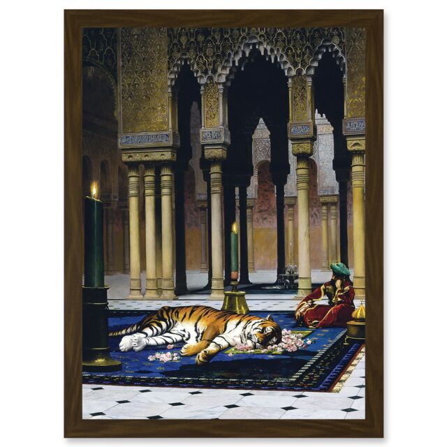 Artery8 Gerome Grief Of The Pasha Mourning Tiger Painting Artwork Framed Wall Art Print A4 in Brown - image 1