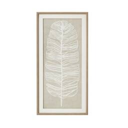 Wyld Haus Large White Feather Art on Cream Linen Beaded Wood Frame in Brown - thumbnail 3