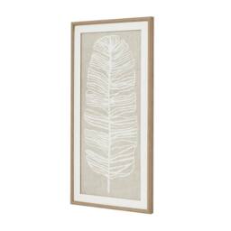 Wyld Haus Large White Feather Art on Cream Linen Beaded Wood Frame in Brown - thumbnail 4