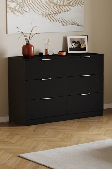 Home Discount Vida Designs Trega 6 Drawer Chest of Drawers 'Wide' Space Saving in Black - image 1