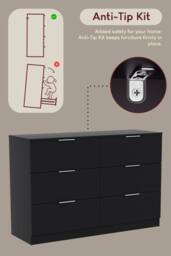 Home Discount Vida Designs Trega 6 Drawer Chest of Drawers 'Wide' Space Saving in Black - thumbnail 6
