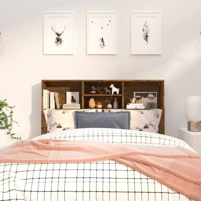 Berkfield Home Headboard Cabinet Smoked Oak 120x19x103.5 cm in Brown - image 1