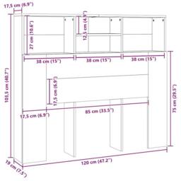 Berkfield Home Headboard Cabinet Smoked Oak 120x19x103.5 cm in Brown - thumbnail 7