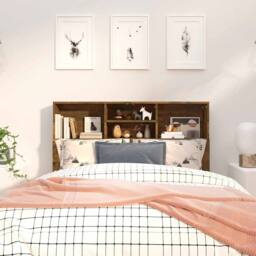 Berkfield Home Headboard Cabinet Smoked Oak 120x19x103.5 cm in Brown - thumbnail 1
