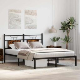 Berkfield Home Bed Frame without Mattress Smoked Oak 140x200 cm Engineered Wood in Brown - thumbnail 4